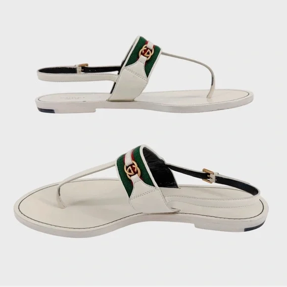 Gucci White and Green Sandals - Picture 6 of 12